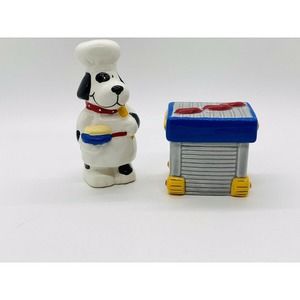 Vintage Russ Dog Chef And Hot Dog Grill Shaped Salt & Pepper Shakers
